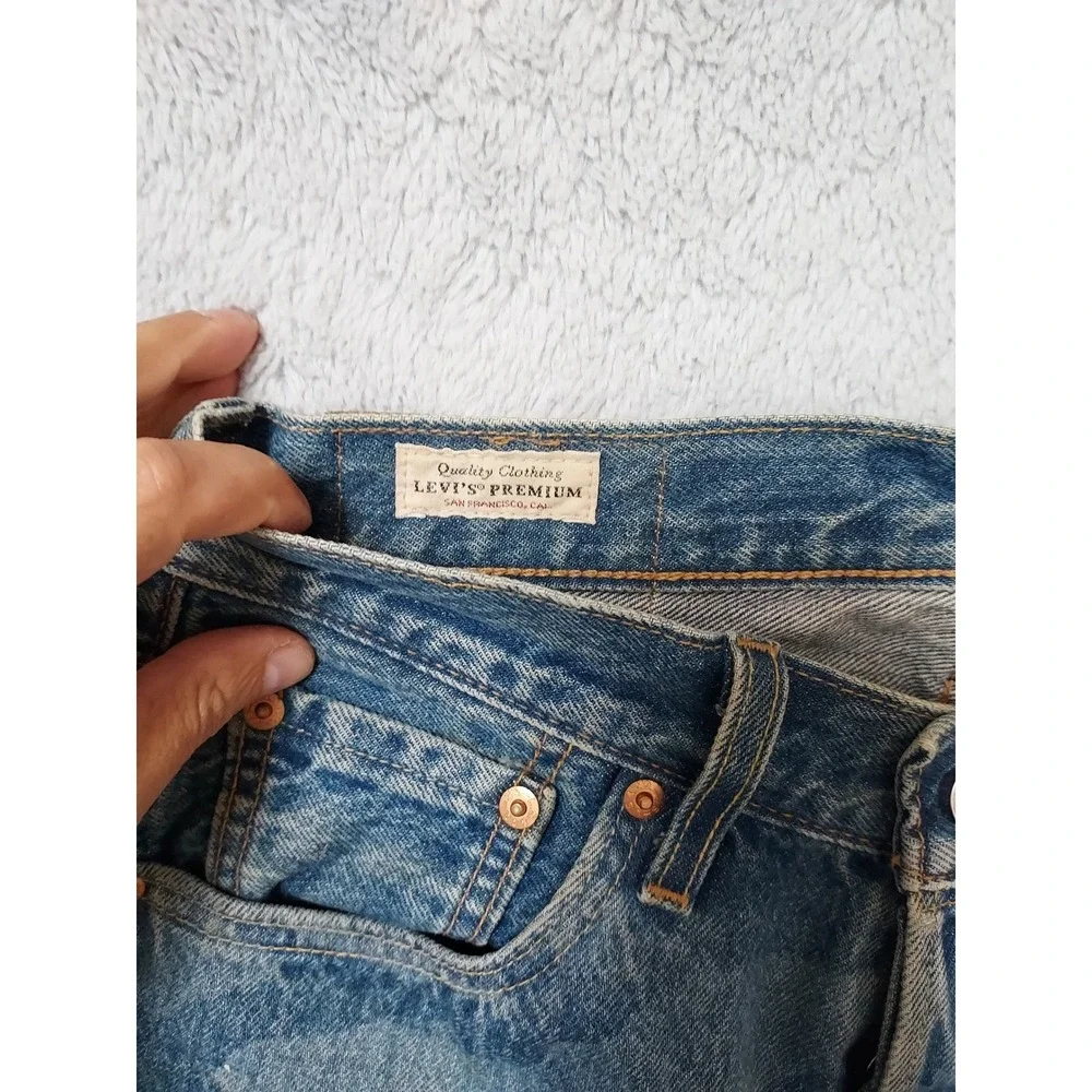 Levis 501 Shorts Mens 29 Premium Denim Camo Print Blue Button Fly Frayed Hem